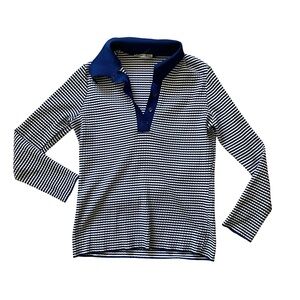 Vintage Sebastian Navy Striped Long Sleeve Polo Shirt